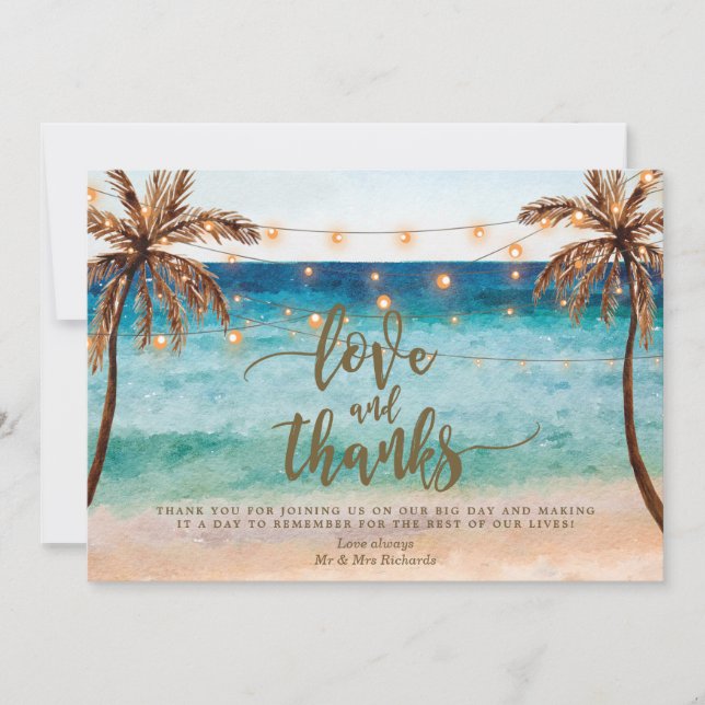 love and thanks beach tropical thank you card (Front)