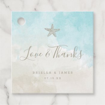 Love And Thanks Beach Watercolor Thank You Favor Tags by lemontreeweddings at Zazzle