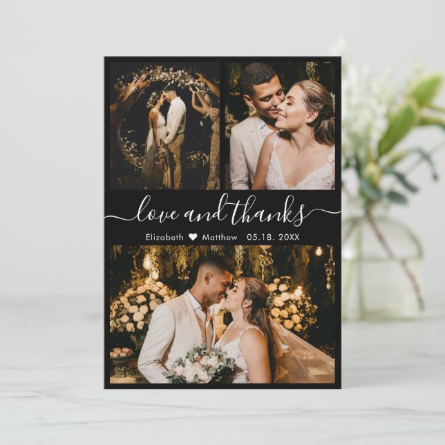 Love and Thanks Black and White Wedding Thank You (Standing Front)