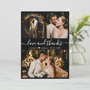 Love and Thanks Black and White Wedding Thank You Card