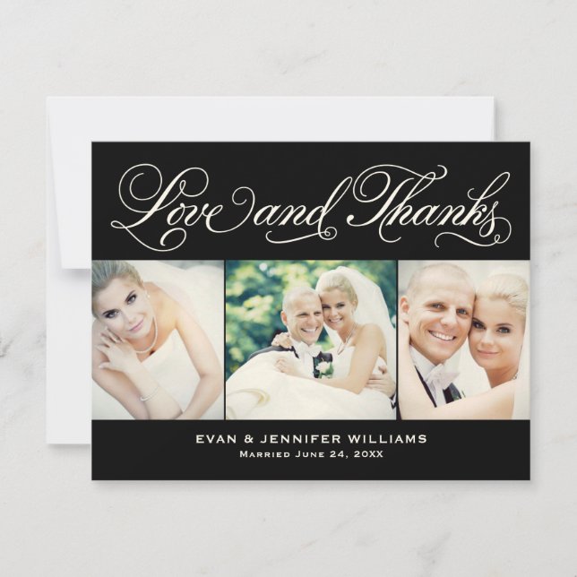 Love and Thanks Black Wedding Photo Thank You (Front)