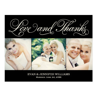 Love and Thanks | Black Wedding Thank You Postcard
