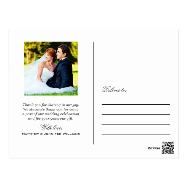 Love And Thanks | Black Wedding Thank You Postcard