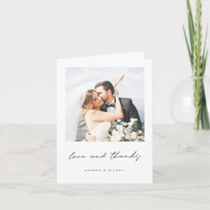 Love and Thanks Black White Border Photo Wedding Letterpress Thank You Card