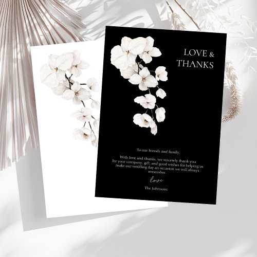 Love and Thanks Black White Orchids Floral Wedding Thank You Card