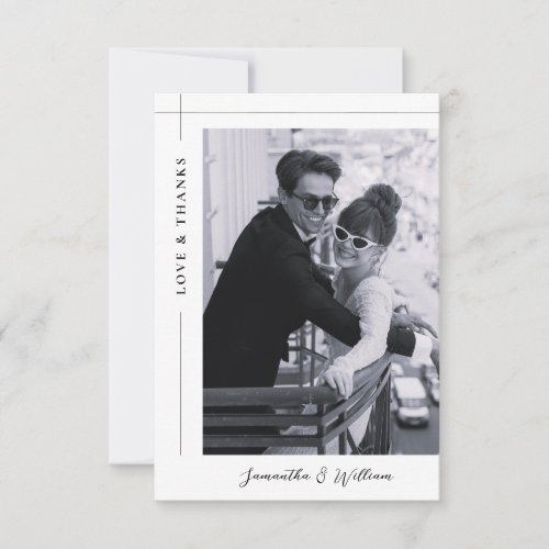 Love and Thanks Black White Photo Wedding Thank You Card