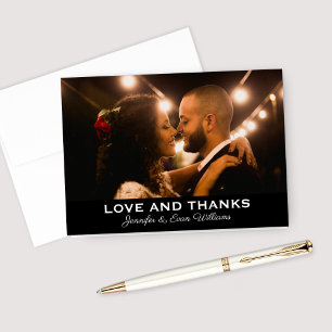 Love and Thanks Black White Wedding Photo Monogram Thank You Card