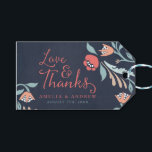 Love and Thanks Bluish Chalkboard Floral Wedding Gift Tags<br><div class="desc">Adorn your favor gifts with this Wedding gift tag featuring beautiful floral against a bluish chalkboard background, with the word "Love & Thanks" in modern script font. This gift tag includes a patterned back side. Check out other matching Wedding/Bridal items in my collection here -> http://www.zazzle.com/collections/bluish_chalkboard_floral_bridal_and_wedding-119872540777216768?rf=238364477188679314 Personalize it with your...</div>
