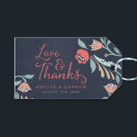 Love and Thanks Bluish Chalkboard Floral Wedding Gift Tags<br><div class="desc">Adorn your favor gifts with this Wedding gift tag featuring beautiful floral against a bluish chalkboard background, with the word "Love & Thanks" in modern script font. This gift tag includes a patterned back side. Check out other matching Wedding/Bridal items in my collection here -> http://www.zazzle.com/collections/bluish_chalkboard_floral_bridal_and_wedding-119872540777216768?rf=238364477188679314 Personalize it with your...</div>