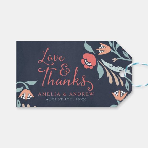 Love and Thanks Bluish Chalkboard Floral Wedding Gift Tags