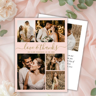 Love and Thanks Blush Photo Collage Wedding Thank You Card