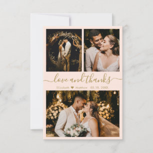 Love and Thanks Blush Pink Gold Wedding Thank You Card