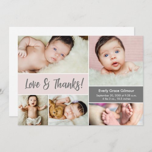 Love and Thanks Blush Pink Photos Baby Shower  Thank You Card