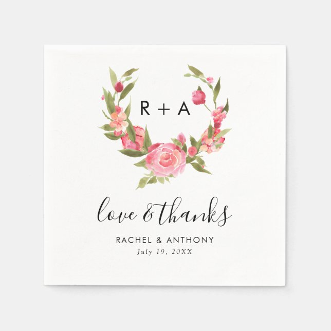 Love and Thanks Boho Monogram Wedding Dusty Rose Napkins (Front)