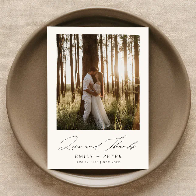 Love and Thanks | Boho Photo Wedding Thank You Card | Zazzle