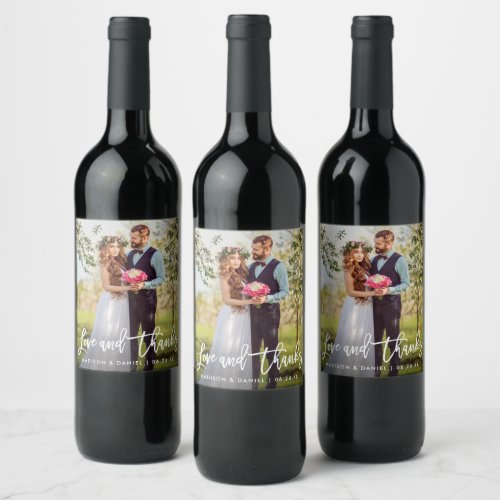 Love and Thanks  Brush Script Wedding Thank You Wine Label