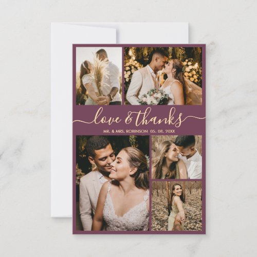 Love and Thanks Burgundy Photo Collage Wedding Thank You Card