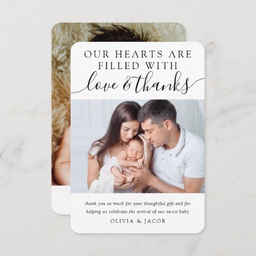 Love and Thanks Calligraphy Photo New Baby Thank You Card