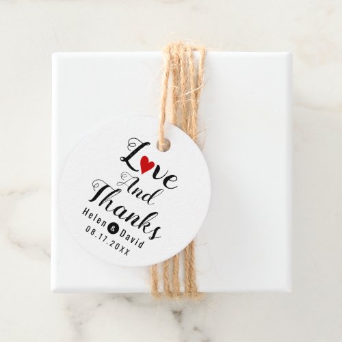 Love and Thanks calligraphy red heart wedding Favor Tags
