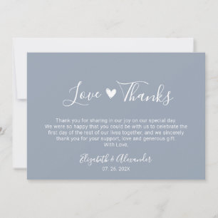Love and Thanks Calligraphy Script Blue Wedding Thank You Card