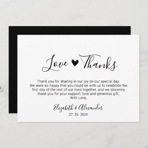 Love and Thanks Calligraphy Script Heart Wedding  Thank You Card