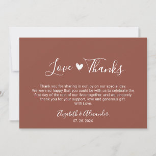 Love and Thanks Calligraphy Terracotta Wedding  Thank You Card