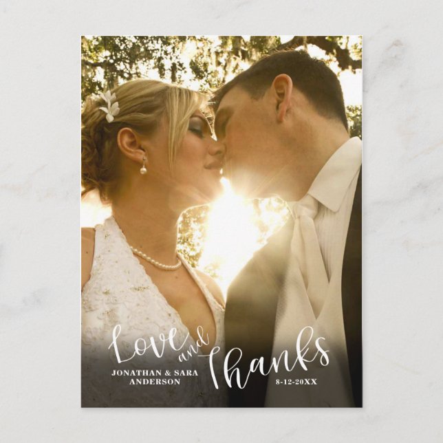 Love and Thanks | Calligraphy Wedding Thank You Postcard (Front)
