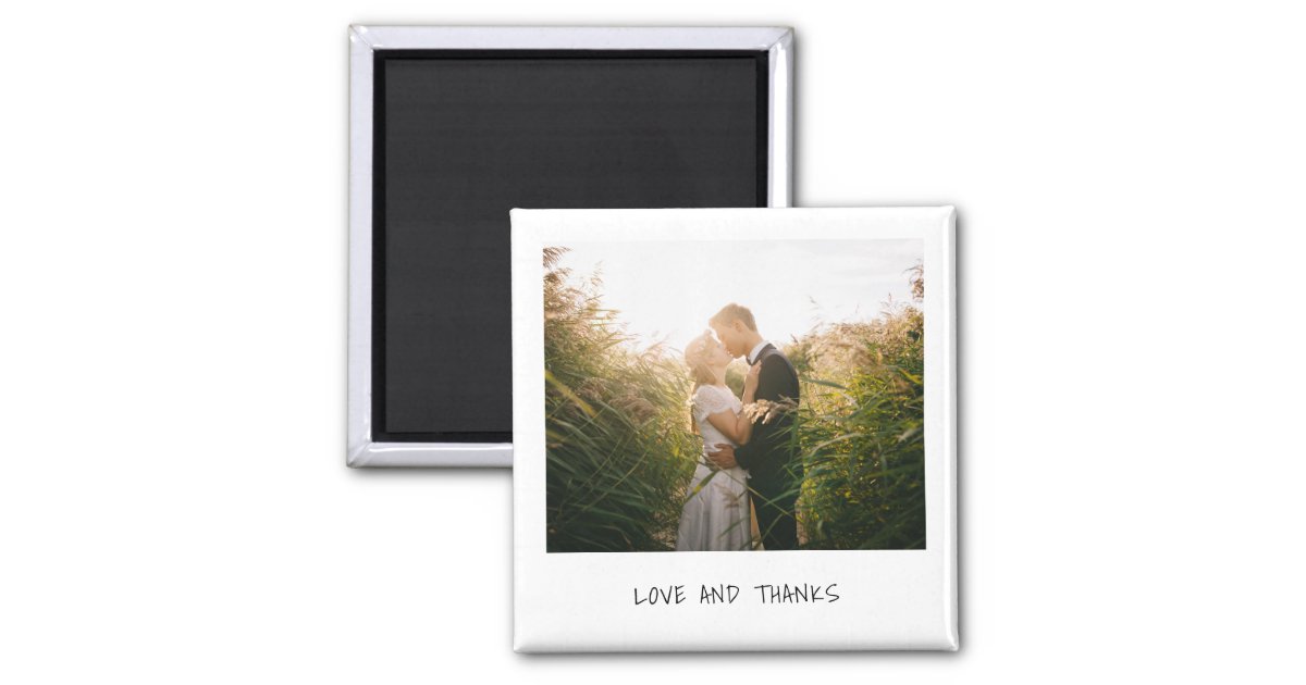Love and Thanks Casual Handwriting Photo Wedding Magnet | Zazzle.com