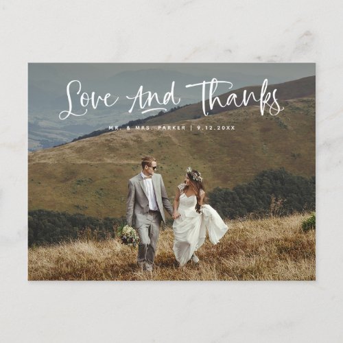 Love and Thanks  Casual Photo Wedding Thank You Postcard