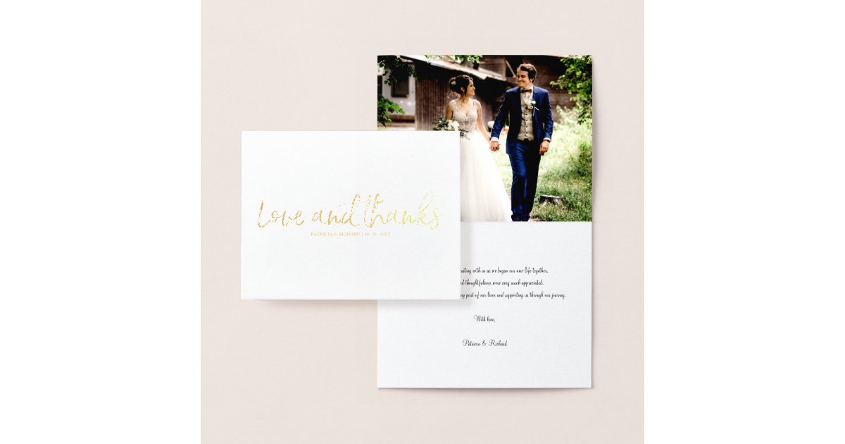 Love And Thanks Chic Wedding Thank You Photo Foil Card | Zazzle