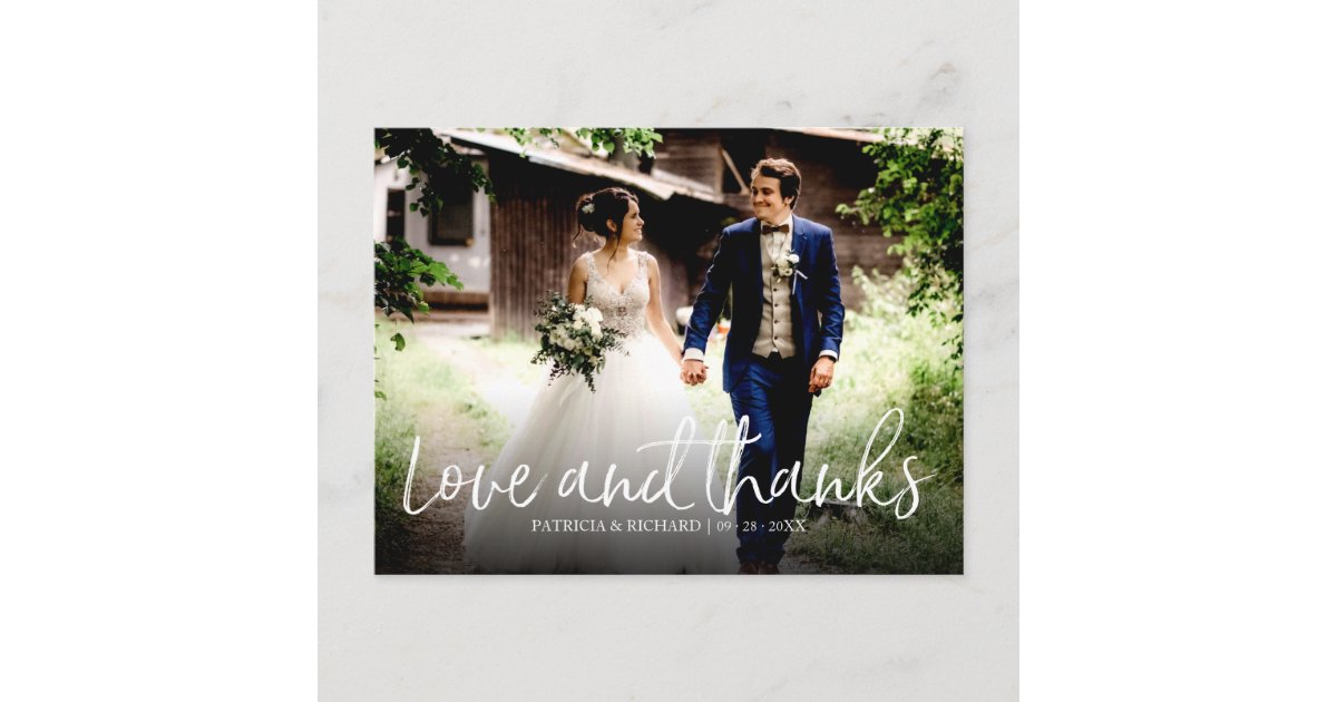 Love And Thanks Chic Wedding Thank You Photo Postcard | Zazzle