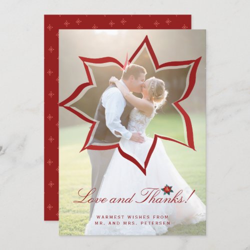 Love and thanks Christmas wedding photo thank you Invitation