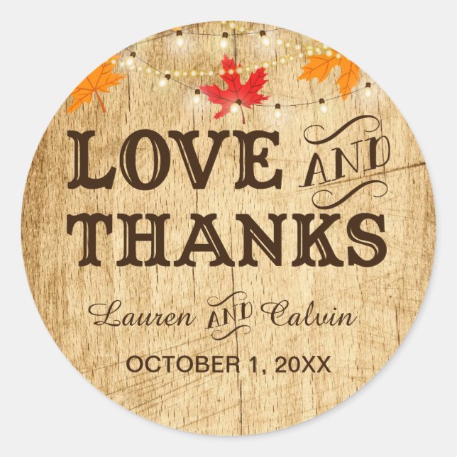 Love and Thanks country wedding favor sticker (Front)