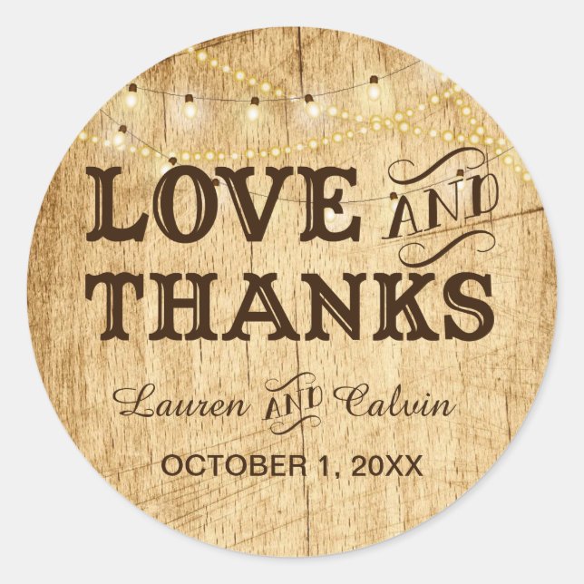 Love and Thanks country wedding favor sticker (Front)