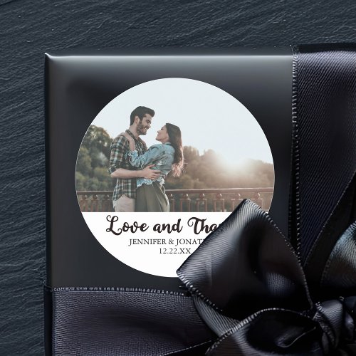 Love and Thanks Couple Photo Chic Wedding Classic Round Sticker