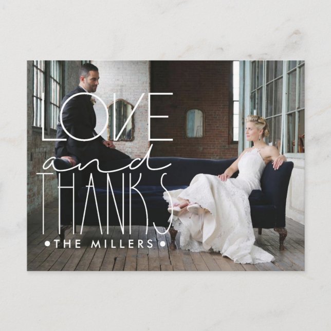 Love And Thanks | Custom Name & Photo Thank You Postcard (Front)