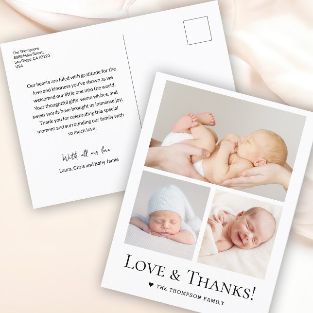 Love and Thanks Custom photo Baby Shower Postcard (Baby shower love and thanks photo thank you postcard)