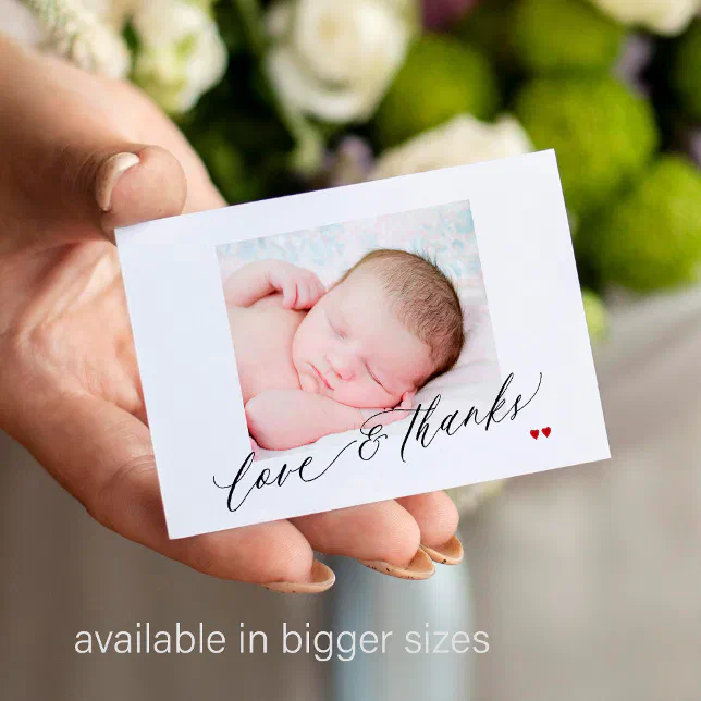 Love and thanks custom photo baby shower thank you note card | Zazzle
