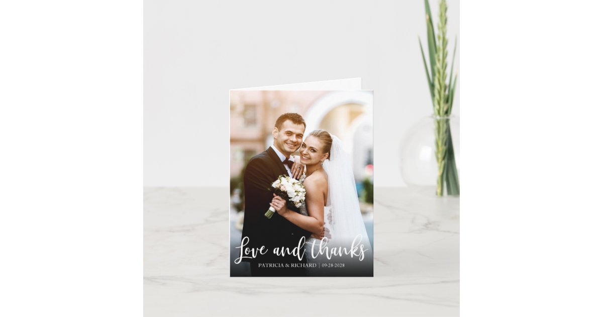 Love And Thanks Cute Wedding Thank You Photo Card | Zazzle