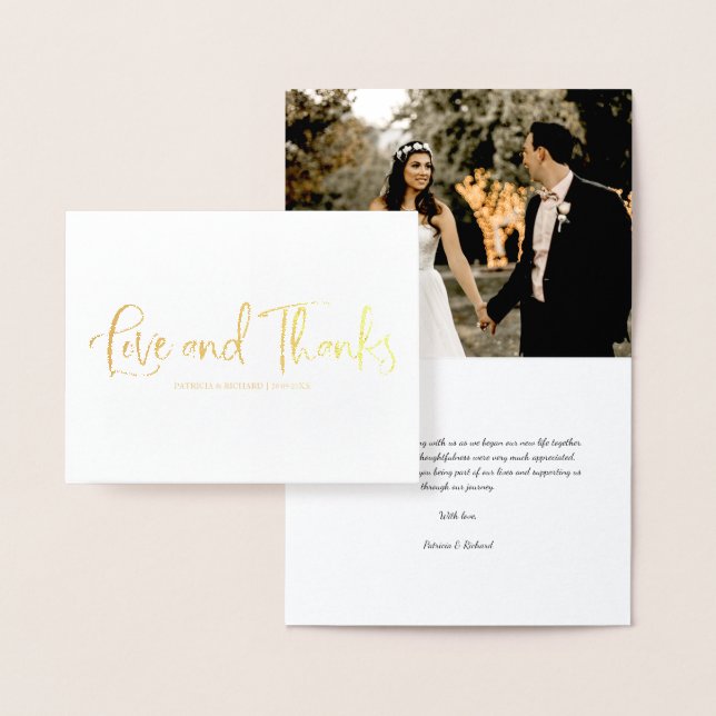Love And Thanks Cute Wedding Thank You Photo Foil Card (Display)