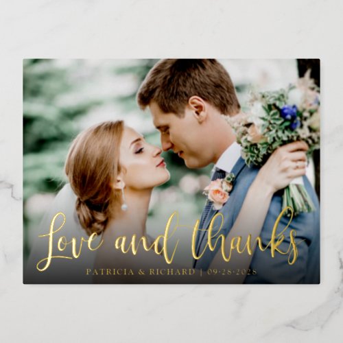Love And Thanks Cute Wedding Thank You Photo Foil Holiday Postcard