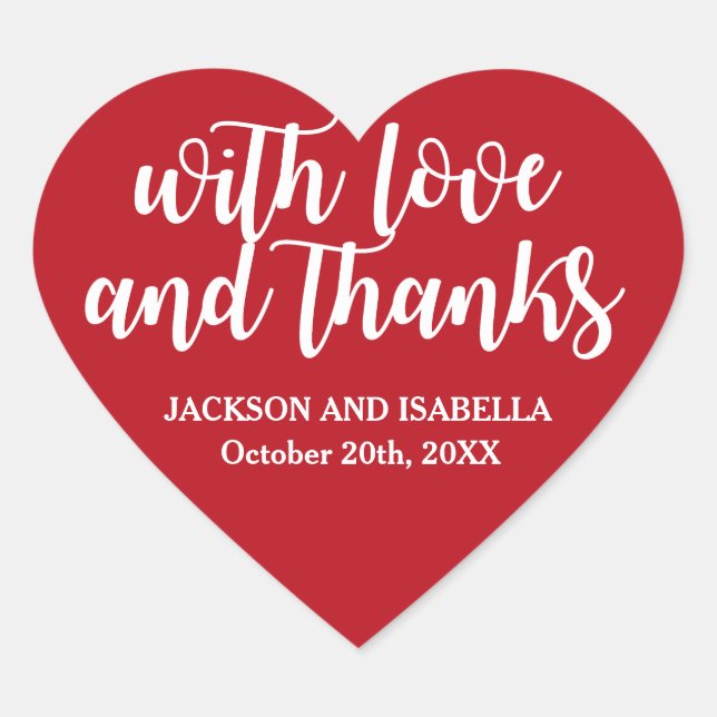 Love and Thanks Dark Red Heart Wedding Favor Seals (Front)