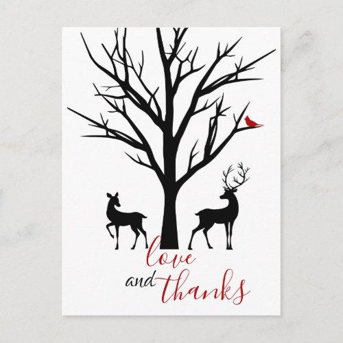 Love and Thanks Deer Couple Winter Thank You Postcard