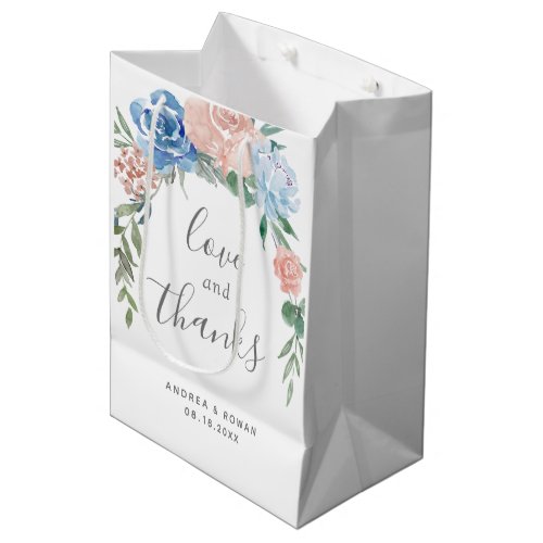 Love and Thanks Dusty Blue and Pink Floral Medium Gift Bag