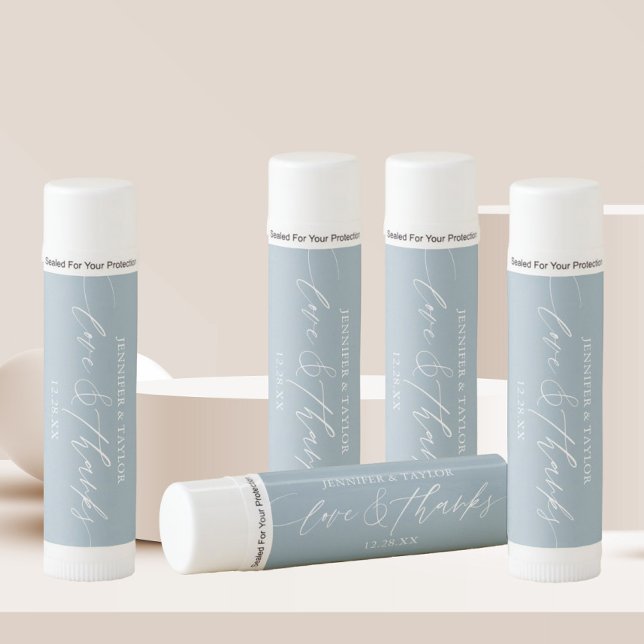 Love and Thanks Dusty Blue Wedding Favors Lip Balm (Creator Uploaded)