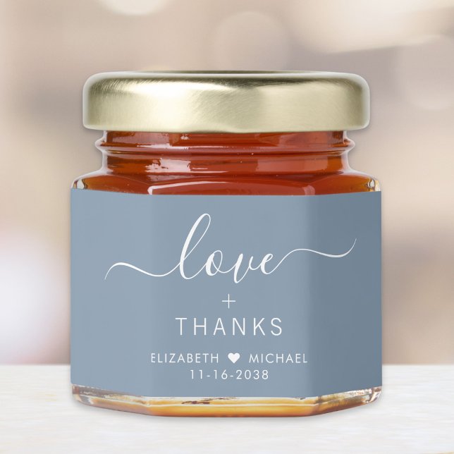 Love And Thanks Dusty Blue Wedding Honey Jar Favors (Creator Uploaded)