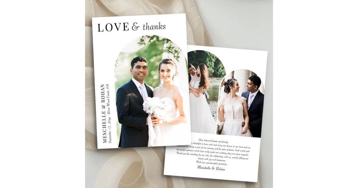 Love and Thanks Elegant Arch Wedding Photo Thank You Card | Zazzle