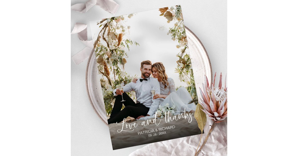 Love And Thanks Elegant Calligraphy Photo Wedding Thank You Card | Zazzle