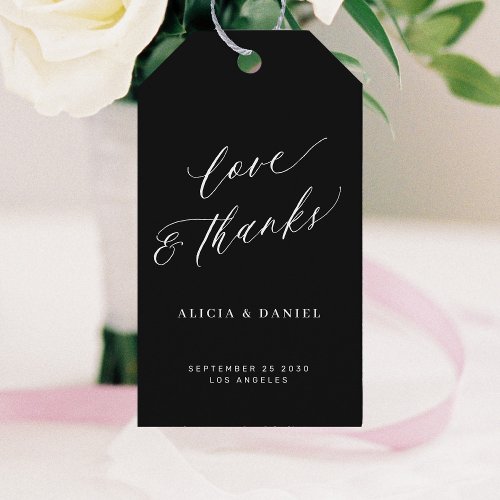 Love and thanks elegant calligraphy wedding bag gift tags