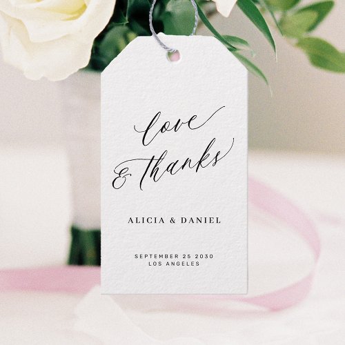 Love and thanks elegant calligraphy wedding bag gift tags